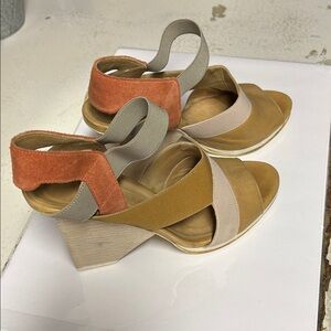 LD Tuttle Stylish Multi-Color Wedge Sandals. Easy on with stretchy strap.